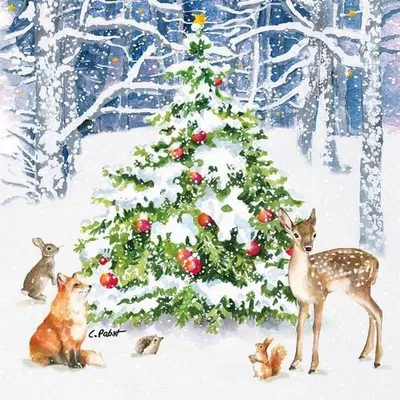 Produktbild von 20 Servietten Winter Forest - Tiere versammeln sich um Winterbaum 33x33cm