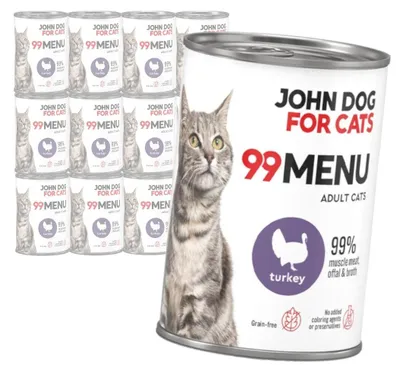 Zdjęcie produktu dla John Dog for Cats 99 Menu Mokra Karma Dla Dorosłych Kotów Z Indykiem 12x400g