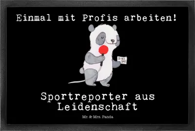 Produktbild von Mr. & Mrs. Panda Schmutzfangmatte Sportreporter Leidenschaft 50 x 75 cm - Schwarz - Geschenk, fußmatte, Schuhabstreifer, Schmutzmatte, Fussmatte, Fußabstreifer
