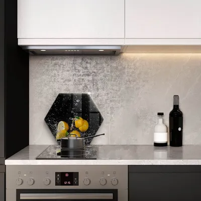 Produktbild von Glasschneideplatte - Herdabdeckplatte - Hexagon 40 cm -Schneidebrett - Spritzschutz - Saftige Zitronenfrucht