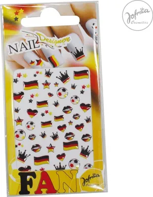 Produktbild von Nagel Sticker Deutschland Optik selbstklebend mit 43 Motiven: Flagge, Krone, Kussmund, Fußball