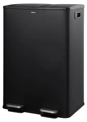 Produktbild von Mülleimer mit Pedal – Küchenmülleimer, doppelwandig – zur Mülltrennung – fingerabdruckresistent – Edelstahl – 60 Liter – Schwarz