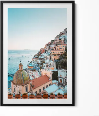 Produktbild von Positano Amalfiküste Italien– Wandbild mit Rahmen – Gerahmtes Bild  – Wanddekoration – 70x100 cm –  Schwarz Rahmen