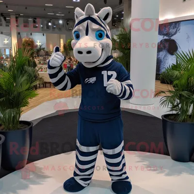 Produktbild von Marineblauer REDBROKOLY Zebra Maskottchen Kostüm charakter bekleidet mit einem Sweatshirt und Uhren