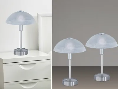 Produktbild von 2er SET kleine dimmbare LED Tischleuchten Silber mit Glas Lampenschirm, H: 30cm