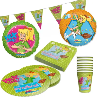 Produktbild von Bibi Blocksberg 51-tlg. Set Teller Becher Servietten Wimpel 10 Folienballons