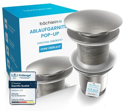 Productafbeelding van Universele Afvoergarnituur zonder Overloop, Geborsteld Edelstaal, Pop-up Ventiel