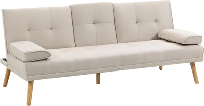 Zdjęcie produktu dla Sofa rozkładana HOMCOM, sofa 3-osobowa, sofa rozkładana ze składanym stołem, uchwytem na kubek, sofa rozkładana z imitacją lnu, sofa gościnna do salonu, beżowa