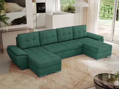 Produktbild von MKS MEBLE Sofa mit Schlaffunktion - Wohnlandschaft u form - Ecksofa mit Schlaffunktion und Bettkasten - Schlafsofa - Couch - Schlafsofa mit Bettkasten - Umbria U - Grün Stukture