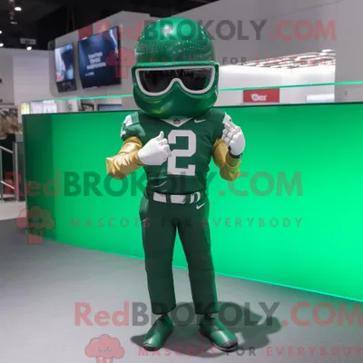 Produktbild von Grüner REDBROKOLY American Football Helm Maskottchen Kostüm Charakter gekleidet mit einem Wickelkleid und Sonnenbrille