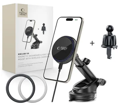 Immagine prodotto di Tech-Protect Mm15W-V4 Magnetic Magsafe Dashboard & Vent Mount Car Charger Wireless 15W Black