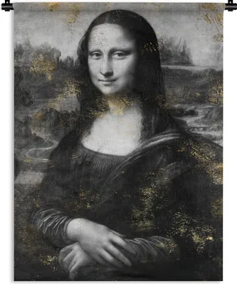 Produktbild von MuchoWow® Wandteppich Wandbehang Mona Lisa - Leonardo da Vinci - Gold 90x120 cm Tapisserie Dekoration Wandtuch - Wanddeko