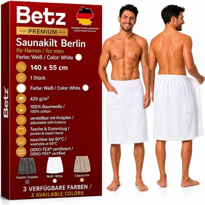 Produktbild von Betz Frottee Saunakilt mit Knöpfen für Herren 100% Baumwolle 420 g/m² - Berlin Farbe weiß