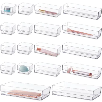 Schubladen-Organizer-Set, 18-teilig, klar, stapelbar, Kunststoff