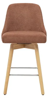 Produktbild von Miliboo - 360° drehbare skandinavische Barhocker aus Chenille-Stoff in Terracotta und massivem Buchenholz H65 cm (2er-Set) HASTA