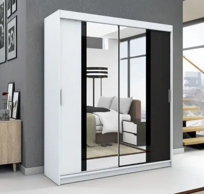 Produktbild von Schwebetürenschrank, 2-türig Schrank! Moderne Garderobe für Kleidung. Verschiedene Farben (Weiß, Schwarz, Somona) Kleiderschrank BRANI   120 cm