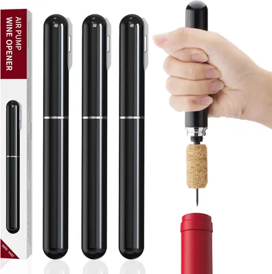 Produktbild von Luchtdruck Weinöffner 2-in-1 mit Korkenzieher und Folienmesser, 3 Stück, kompakt für Camping