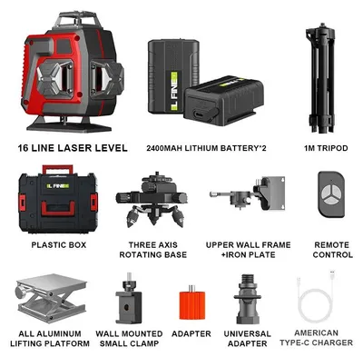 Immagine prodotto di Livella laser a croci - 16 linee - Con treppiede da 1,2 metri - Raggio laser verde - Autolivellante - 360° orizzontale e verticale - Telecomando
