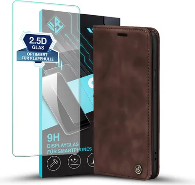 Produktbild von Handy Hülle für Apple iPhone 17 Pro Max mit 9H Displayglas Klapphülle Bookcase Flip Cover Handy Tasche Etui Farbe: Dunkelbraun