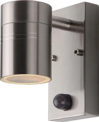 Produktbild von Außenwandleuchte mit Bewegungsmelder Metall 16,3 cm hoch IP44 Chrom GU10 warmweiß 2700 K 350 lm Modern