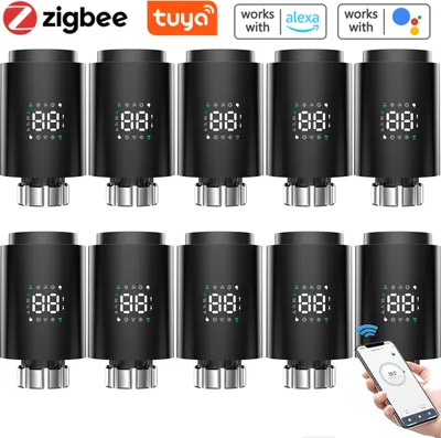 Produktbild von 10X Smart Heizkörperthermostate Thermostatventil Extrem leiser Schnellheiz Heizkoerperventil APP-Steuerung Kompatibel mit Alexa Google Assistant Kindersicherung Thermostat Heizung LED-Anzeige,Schwarz