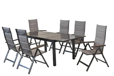 Produktbild von Merxx Gartenmöbelset Trivero 7tlg., 6 Klappsessel, 1 Ausziehtisch 140 (200) x 90 cm - Aluminium/Textil