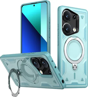 Produktbild von Dual Layer Hülle für Xiaomi Redmi Note 13 Pro 4G/Poco M6 Pro 4G Metall Ring Ständer Magnetisch Stoßfest Militär Handyhülle Türkis