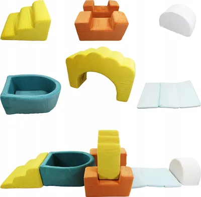 Produktbild von Schaumstoffbausteine XXL Set 7-tlg. – Softbausteine Indoor Spielplatz – Samtiger Velours Bezug – Kletterbausteine & Riesenbausteine für Kinder