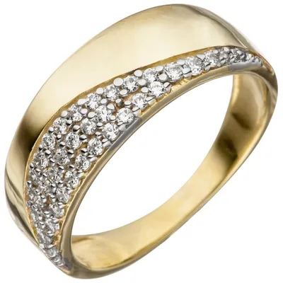 Produktbild von Ring Damenring mit Zirkonia weiß 333 Gold Gelbgold teilrhodiniert Fingerring Innenumfang 60mm  Ø19.1mm