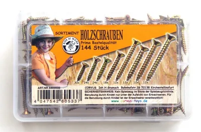 Produktbild von Box Holzschrauben gelb, sortiert, 144 Stück