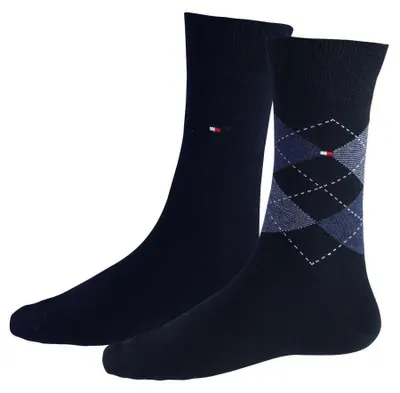 Productafbeelding van Tommy Hilfiger geruite sokken (2-pack), heren, katoen, geruit en effen, donkerblauw