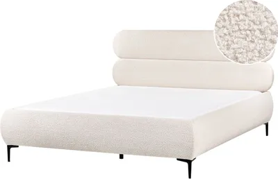 Obrázok produktu pre BELIANI Posteľ krémová biela buklé čalúnenie čierne kovové nohy 160 x 200 cm lamelový rošt s čelom klasický minimalistický štýl spálňa