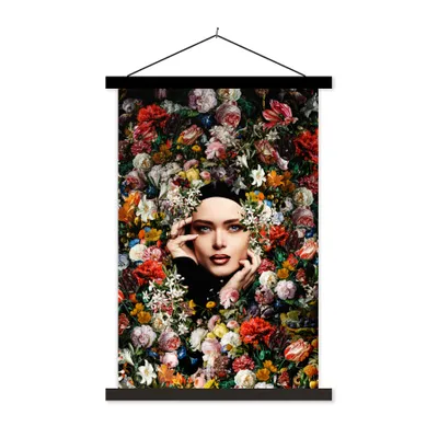 Produktbild von MuchoWow® Textilposter Blume - Frauen - Porträt - Botanisch 120x180 cm mit schwarzem Rahmen - Fotos