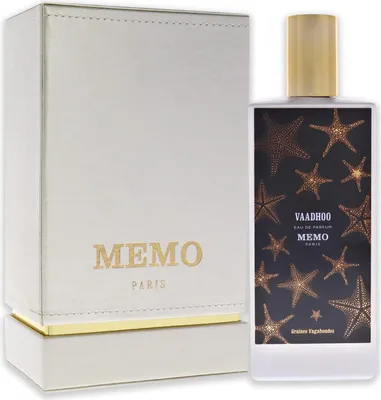 A perfume bottle and its packaging are displayed against a white background.