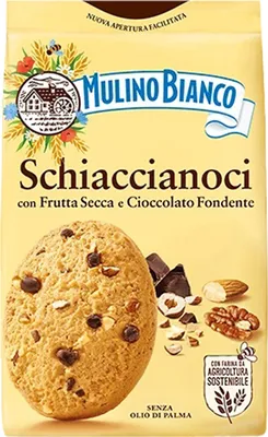 Produktbild von MULINO BIANCO Schiaccianoci - Italienische Kekse mit Nüssen und dunkler Schokolade 300g x 12 Pack
