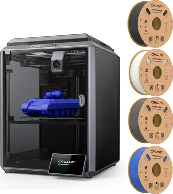 Produktbild von Creality K1 3D Drucker, 600 mm/s Hochgeschwindigkeit, Dual-Luefter-Kuehler, verbesserte 0,1 mm glatte Details, 32m3/s Flow-Hotend, automatische Nivellierung, 220 x 220 x 250 mm Druckgroesse+1KG Schwarz Hyper PLA-Filament+1KG Weiss Hyper PLA-Filament+1KG Grau Hyper PLA-Filament+1KG Blau Hyper PLA-Filament