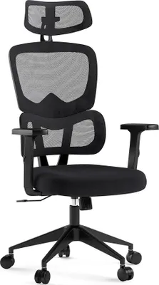Imagen del producto de Silla de oficina ergonómica con respaldo de malla, reposacabezas, reposabrazos y capacidad de hasta 120 kg