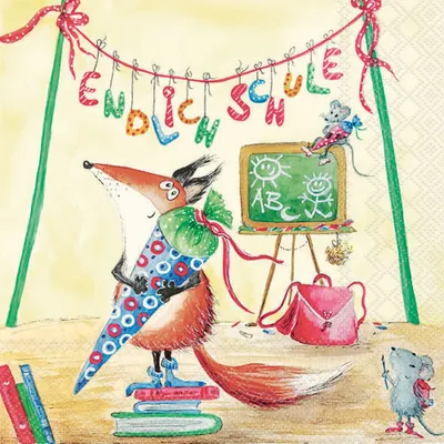 Produktbild von 20 Servietten Endlich Schule - Fuchs mit Schultüte 33x33cm