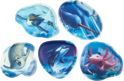 A collage of five different mousepads, each featuring a different sea creature.