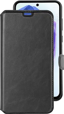 Produktbild von Handyhülle für Galaxy A55, Schwarz, aus Kunstleder, 2-in-1 Slim Wallet Design