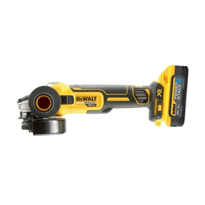 A Dewalt angle grinder is shown against a white background.
