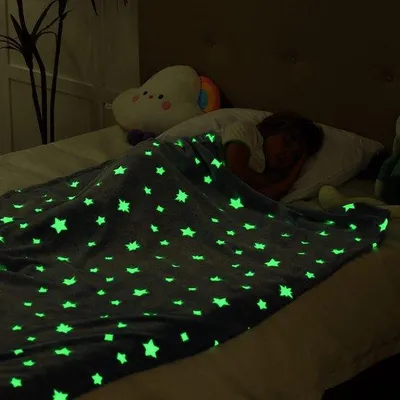 Productafbeelding van Ibenzoa® Fleece deken met sterrenprint, blauw – 127 x 150 cm, 100% polyester, een deken voor kinderen, geschikt voor alle seizoenen