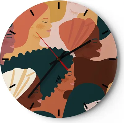 Produktbild von Wanduhr - Rund - Glasuhr - Frauen Multikulturalismus Modern - 30x30cm - Schleichendes Uhrwerk - Lautlos - zum Aufhängen bereit - Dekoration Modern - Wanddekoration aus Glas - C3AR30x30-4500