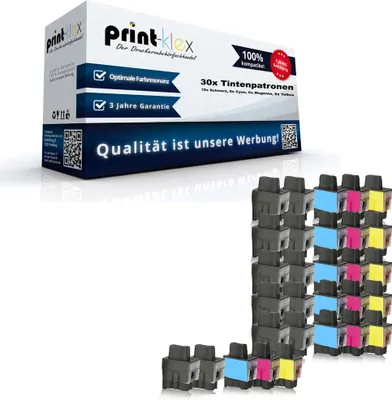 Produktbild von Print-Klex 30x kompatible Tintenpatronen kompatibel mit Bother LC900 MFC410C MFC410CN MFC420C MFC420CN MFC422C MFC425 MFC425CN - Sparpack - Print Office Serie - LC900BK LC900C LC900M LC900Y