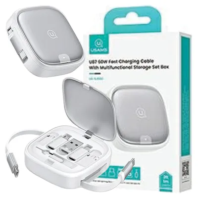 Image de Usams 3W1 Rollaway Cable with Boxmicrousb/Usb-C/Lightning 60W Silver/Silver Sj650Usb02 (Us-Sj650), Image générée par une IA