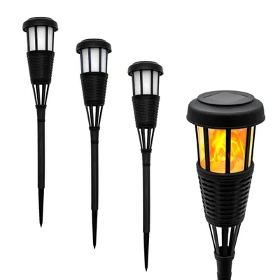 Produktbild von 1.01 LED Solar Gartenfackel in Rattan Optik - 4 Stück - Solar Leuchte mit Flammen Effekt (4er)