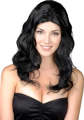 Produktbild von Lange gewellte schwarze Perücke für Damen