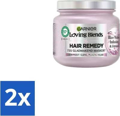 Image de Garnier - Loving Blends - Masque capillaire - Infusion d'eau de riz - Brillance et douceur - Cheveux longs - 340 ml - Pack avantage - 2 pièces