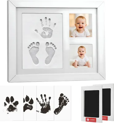 Produktbild von Plakprint Baby Hand und Fuß, Holzrahmen, Abdruckset für Babyfüße, 1 Stempelkissen, 2 Papierrahmen