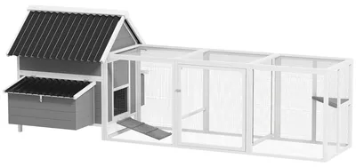 Produktbild von Großer Hühnerstall für 7-10 Hühner, Sitzstangen, Schaukel, Fenster, Nistkästen, Maschendraht, Grau